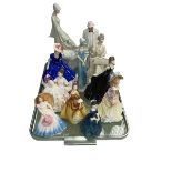 Eleven Royal Doulton figures including Winston Churchill, Stephanie, Strolling, Musicale, etc.