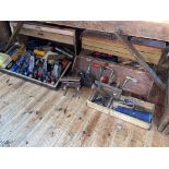Two carpenters tool chests and a collection of carpentry tools including planes, chisels, etc.