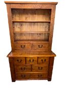 Rustic style hardwood dresser, 210cm by 122cm by 61cm.
