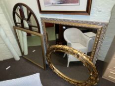 Collection of four various wall mirrors including three gilt framed and one arched panelled.
