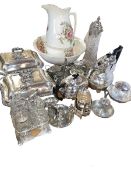 Collection of silver plated wares including teapots and tureens, etc.