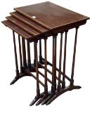Edwardian crossbanded mahogany quartetto nest of turned leg tables (largest 70cm by 53cm by 36.5cm).