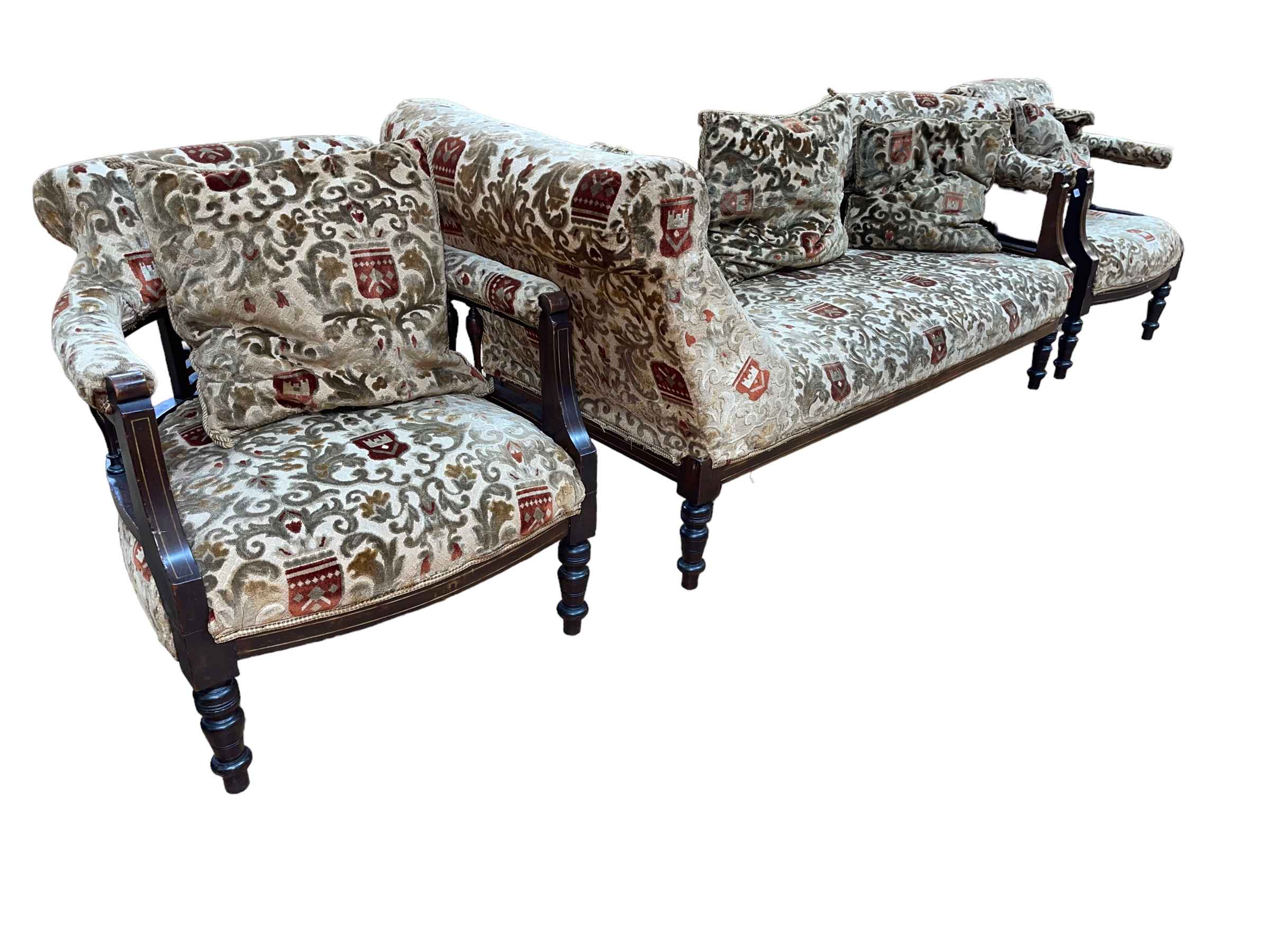 Edwardian mahogany framed three piece parlour suite and scatter cushions. - Image 2 of 2