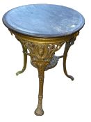 Circular cast base pub table, 75cm by 64cm diameter.