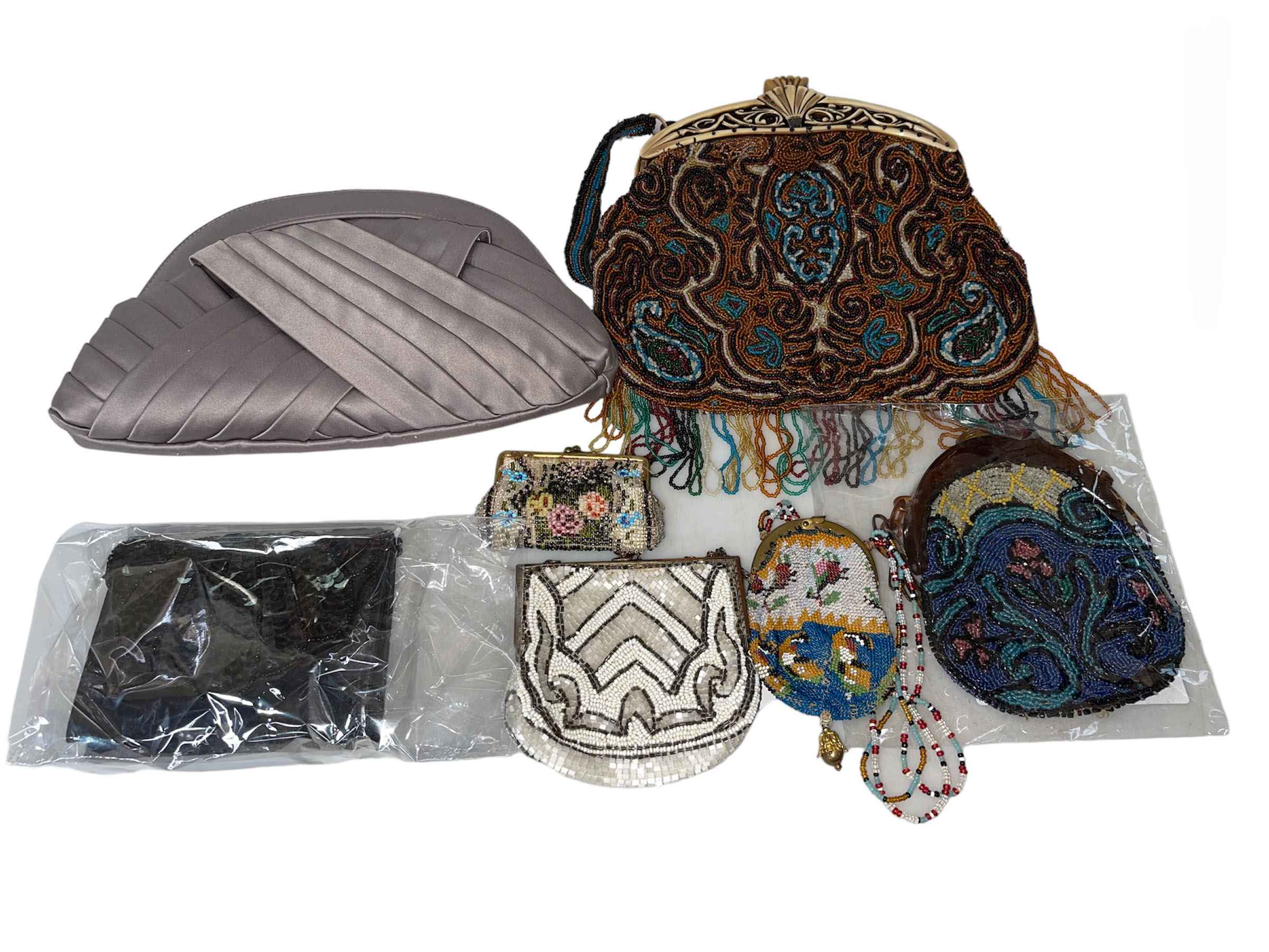 Collection of beadwork and other evening bags and purses.