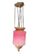 An Edwardian blush pink glass hanging light.