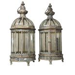 Pair of glazed panel hanging lanterns.