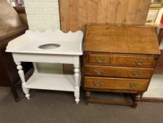 Oak three drawer bureau and painted pine washstand (2).