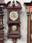 Small Victorian walnut pendulum wall clock having enamelled and gilt dial inscribed with cross