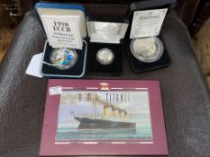 Silver proof coins inc RMS Titanic commemorative proof medal, 1995 Waltzing Matilda one dollar,