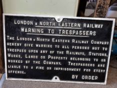Cast metal railway sign (LNER Warning to Trespassers).