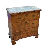 Georgian crossbanded mahogany fold top three drawer bachelors chest on shaped bracket feet,