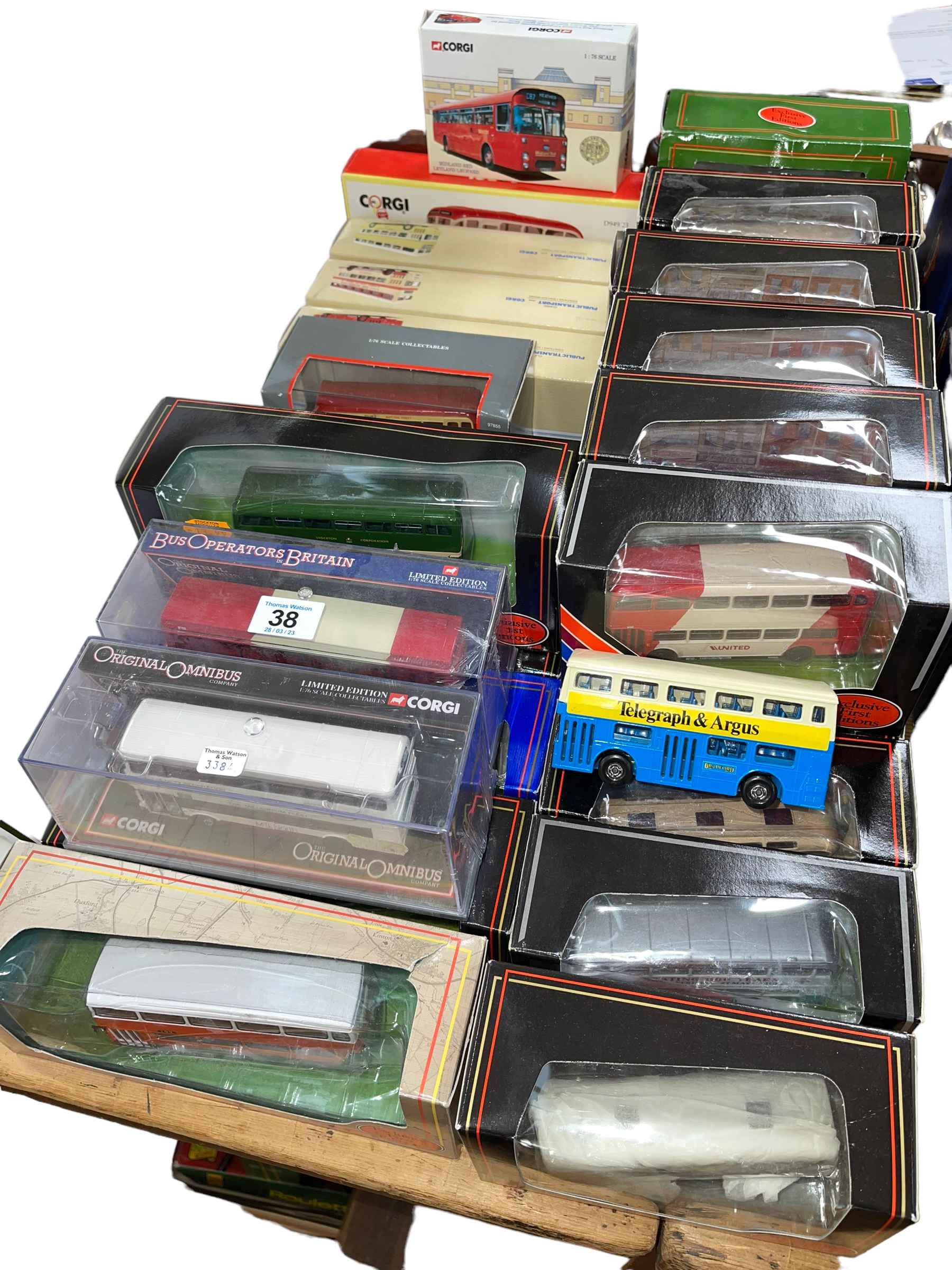Collection of 31 boxed model buses by Corgi and Gilbow.