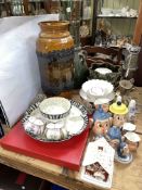 Large art pottery vase, Bay W. German vase, miners lamp, light fitting, china, etc.