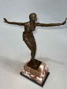 Art Deco style bronze figure of dancer on marble plinth, 48cm high.