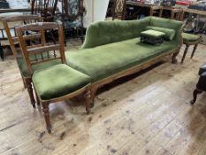 Victorian mahogany framed chaise longue and set of four Victorian dining chairs in matching green