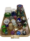 Collection of glass paperweights including Mdina and Caithness.