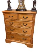 Pine chest of two short above three long drawers, 112cm by 96cm by 47.5cm.