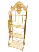 Four tier ironwork folding shelf unit, 195cm by 70cm by 43cm.