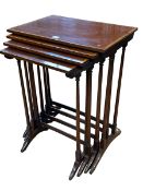 Edwardian crossbanded mahogany quartetto nest of turned leg tables (largest 70cm by 53cm by 36.5cm).