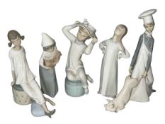 Five Lladro figures including Cook in Trouble Boy Chef.