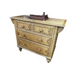 Victorian painted scumbled pine chest of two short above two long drawers on turned legs,