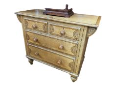 Victorian painted scumbled pine chest of two short above two long drawers on turned legs,