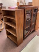 Mahogany two door glazed bookcase and oak four tier open bookcase (2).