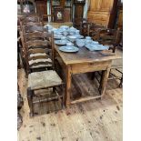 Antique provincial French cherrywood rectangular farmhouse table having two frieze drawers,