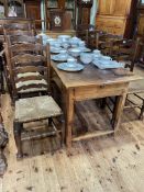 Antique provincial French cherrywood rectangular farmhouse table having two frieze drawers,