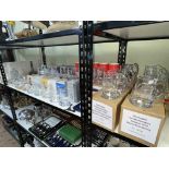 Large collection of Darlington commemorative tankards, other glass commemoratives, decanters, etc.