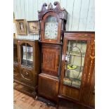 Antique oak and mahogany eight day longcase clock having painted arched dial, signed Humphreys,