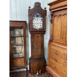 Burr walnut cased eight day longcase clock having painted arched dial, signed T O'Neill, Durham,