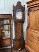 Burr walnut cased eight day longcase clock having painted arched dial, signed T O'Neill, Durham,