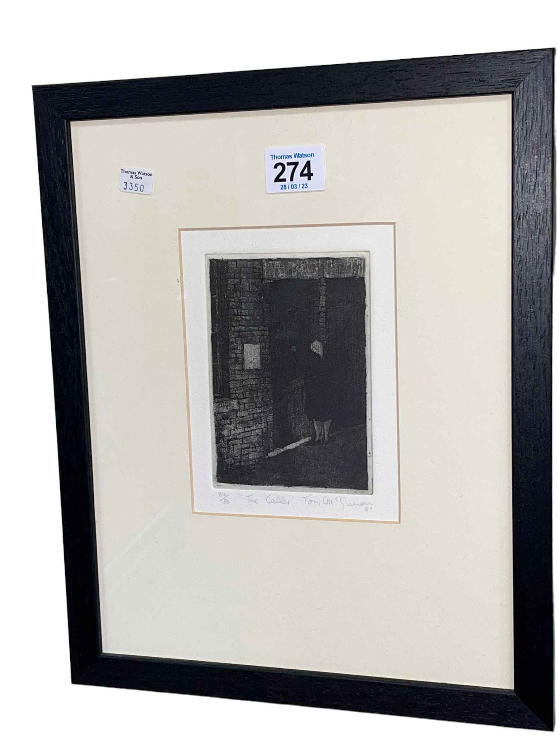 Tom McGuinness, The Caller, framed print, signed, numbered 34/50 and dated 87 in the margin,