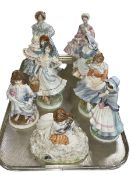 Nine Royal Worcester limited edition lady figures.