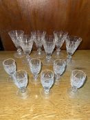 Set of six Waterford sherry glasses and a set of six Waterford cordial glasses.