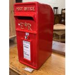 As new cast postbox and keys, 43cm by 30cm by 64cm.