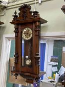 Victorian walnut Vienna style pendulum wall clock having enamelled and gilt painted dial, 83cm.