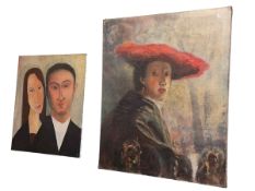 Two unframed portrait oils on canvas.