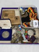 Collection of military medals, medallions, buttons, coins, etc.