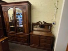 Victorian walnut double mirror panelled door wardrobe and similar dressing table.