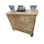 Victorian pine chest of two short above two long drawers on turned legs, 96cm by 101cm by 49cm.