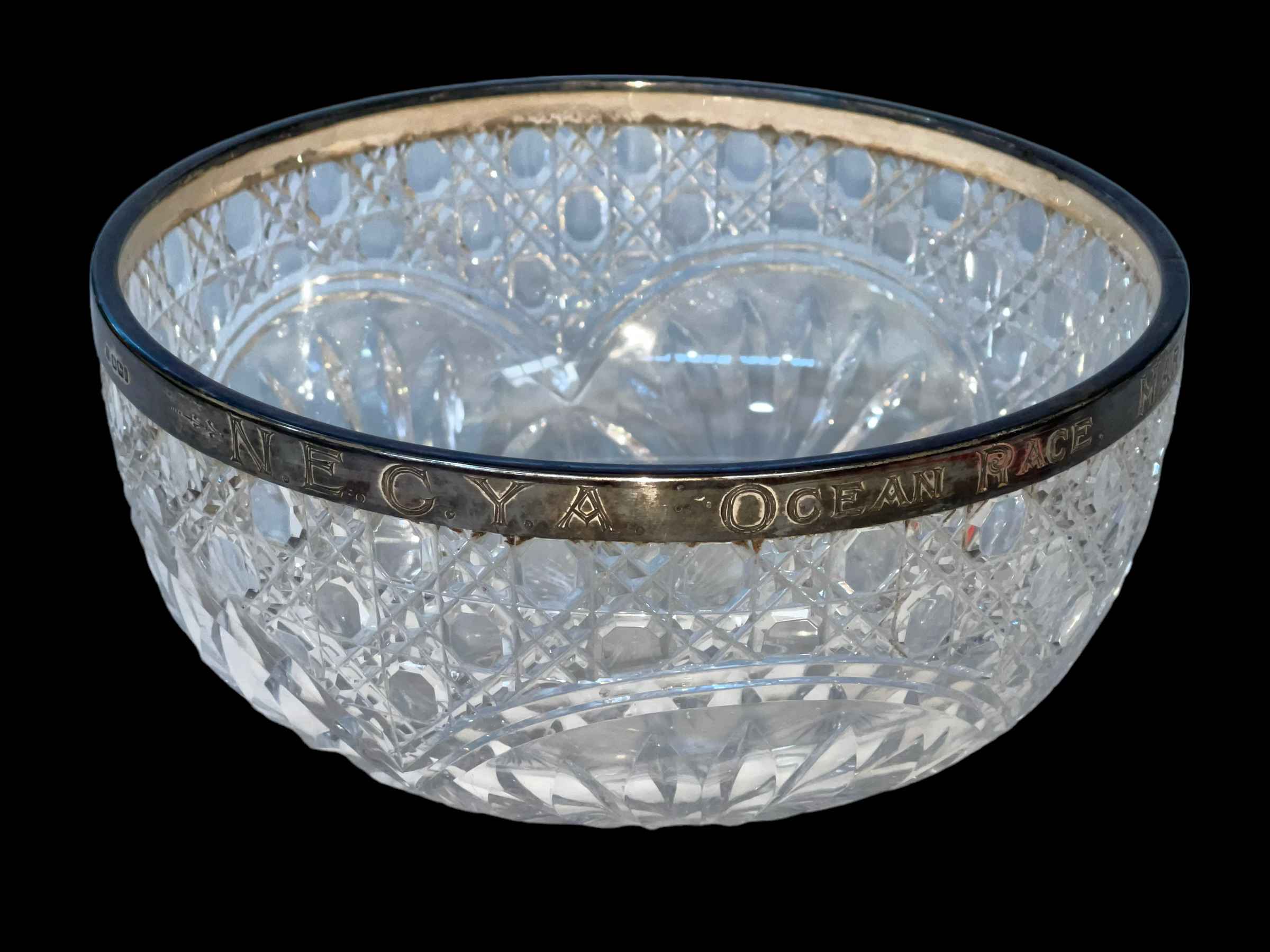 Silver mounted crystal presentation bowl for NECYA Ocean Race Hartlepool to Blyth.