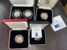 1998 GB Royal Mint silver proof coins inc 1998 fifty pence NHS and EEC, 1998 two pound,