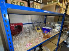 Collection of crystal and other glass including decanters, paperweights,