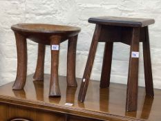 Child's farmhouse style chair, Kenyan stool and oak plant stand (3).