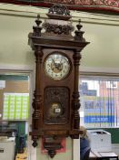 Victorian walnut Vienna style pendulum wall clock having enamelled and gilt decorated dial and