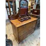 Victorian birch chest of three long drawers with shaped back,