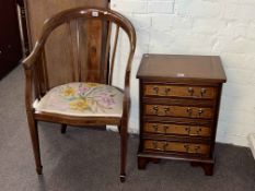 Edwardian inlaid mahogany elbow chair and neat reproduction mahogany four drawer chest (2).